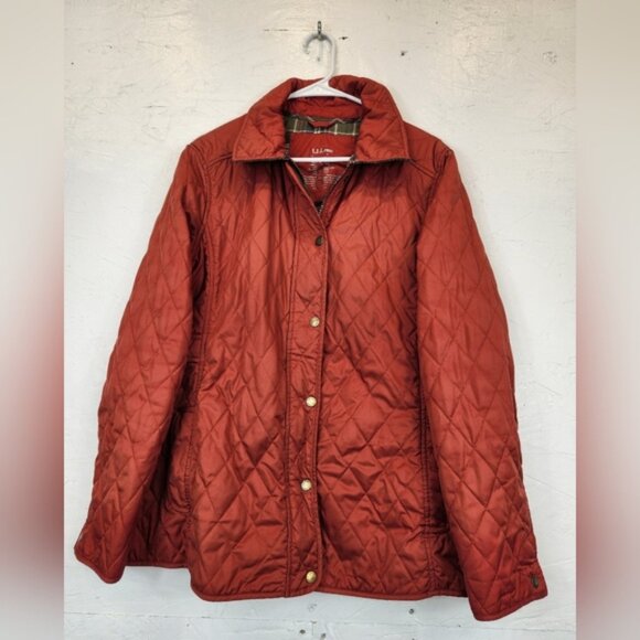 LL Bean Quilted Jacket Womens Size Large Orange‎ Farm Chore Barn - Picture 1 of 4